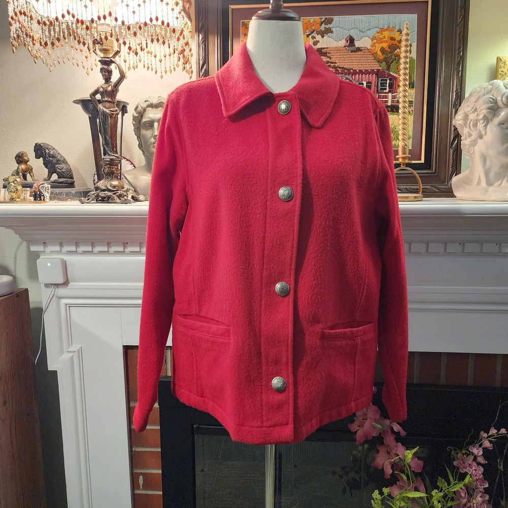 Vintage Woolrich Red Wool Jacket Made in USA Women Large Preppy Button Up Blazer
